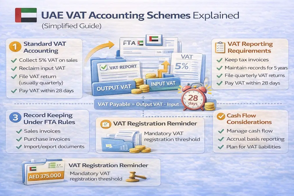 UAE VAT accounting schemes infographic explaining VAT reporting and compliance process