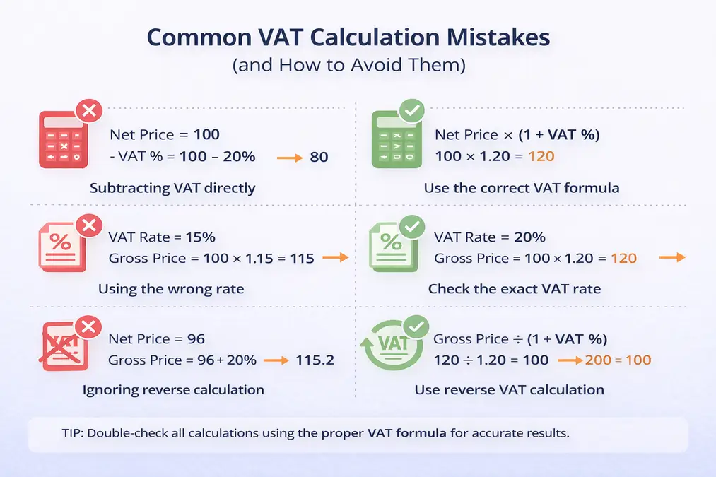 Common VAT calculation mistakes and correct VAT formulas explained
